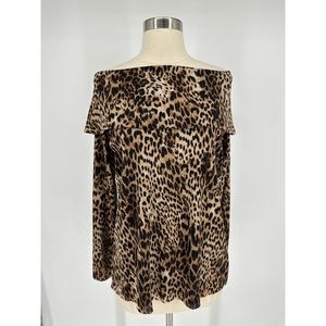 Chico’s Animal Print Off The Shoulder Long Sleeve Women’s Top